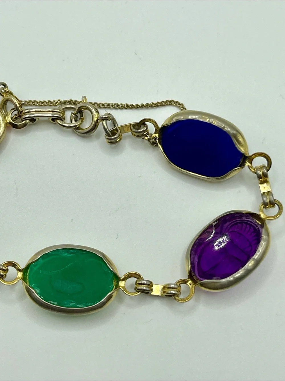 Multi-Color Scarab Link Bracelet - Gold Tone Accent Acrylic Plastic